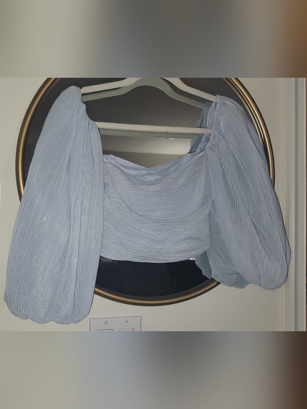 Zara Light Blue Pleated Puff-Sleeve Crop Top Beautiful - Picture 2 of 8